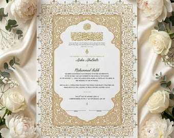 Luxury Nikkah Certificate, Editable Nikkah Certificate Canva Template, Digital Muslim Wedding Contract, Gold Islamic Nikah Nama A3/A4 PDF