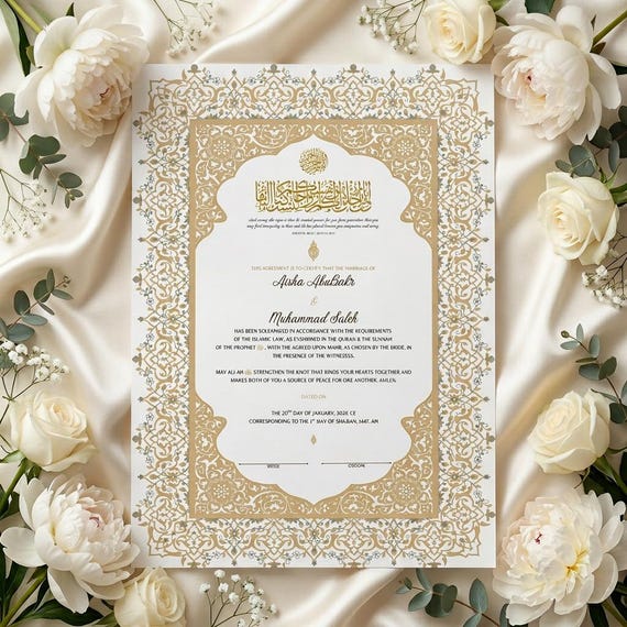 Luxury Nikkah Certificate, Editable Nikkah Certificate Canva Template, Muslim Wedding Contract, Gold Islamic Nikah Nama (Digital Download)