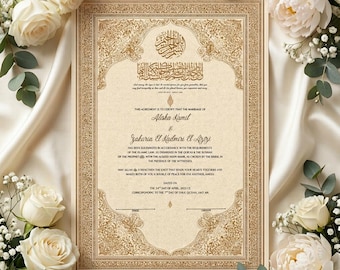 Elegant Islamic Nikkah Certificate Printable, Muslim Marriage Certificate, Luxury Nikah Nama, Custom Wedding Contract