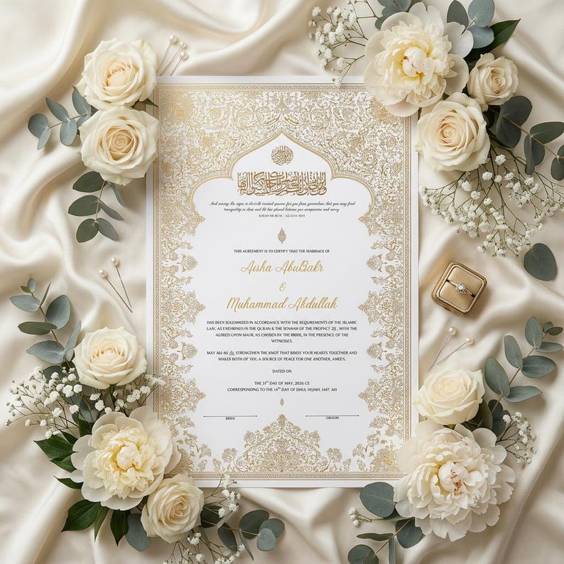 Editable Nikkah Certificate DIY Islamic Nikah Nama Canva Template Nikkah Contract (Digital Download) image 1