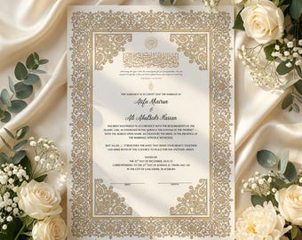 Plantilla editable de certificado de matrimonio islámico Nikkah y certificado de boda musulmán en Canva (descarga digital) A3