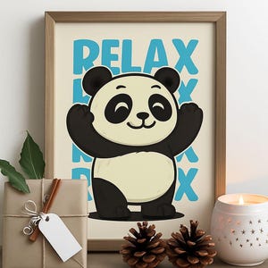Cute Relaxing Panda Poster – Kawaii Cartoon Wall Art, Positive Vibes Digital Print