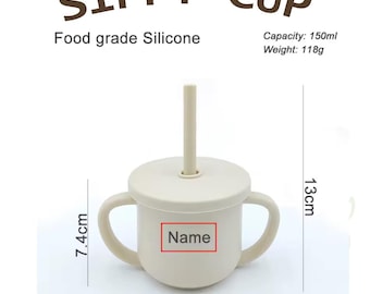Vaso de silicona personalizado con pajita – Vaso para bebé personalizado con nombre – Vaso antiderrame para niños pequeños – Sin BPA – Regalo para bebé grabado – 150 ml