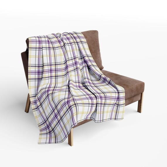 Cozy Purple, Black and Gold Arctic Plaid Fleece Blanket