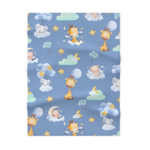 Soft Fleece Baby Blanket with Cute Giraffes, Elephants and Bears