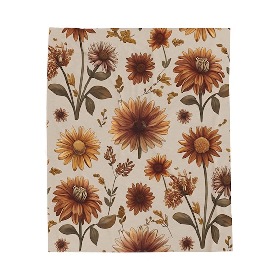 Floral Velveteen Plush Blanket, Cozy Home Decor, Perfect for Gifts, Warm Blanket for Fall/Winter, Snuggly Decorative Throw