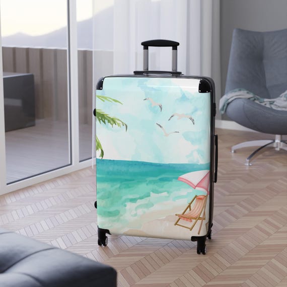 Tropical Vacation Suitcase, Beach Travel Luggage, Summer Trip Bag, Watercolor Art Suitcase, Personalized Travel Case