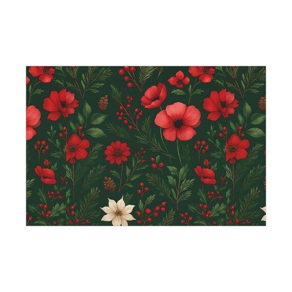 Festive Gift Wrap Paper, Holiday Wrapping Sheets, Floral Gift Wrap, Christmas Packaging, Eco-Friendly Wrap Ideas