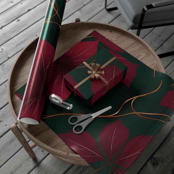 Elegant Burgundy Floral Gift Wrap Papers | Premium Wrapping Sheets for Holidays, Birthdays, Weddings, Parties, Special Occasions