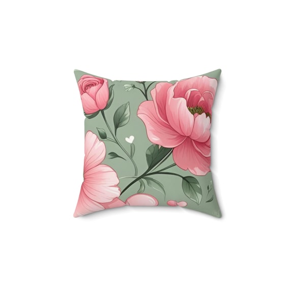 Floral Heart Faux Suede Pillow