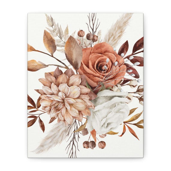 Floral Wall Art Canvas Print, Boho Home Decor, Rustic Decor, Floral Artwork
