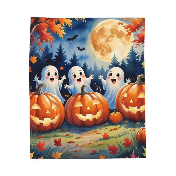 Halloween Ghosts Plush Blanket, Cozy Fall Decor, Perfect for Autumn Nights