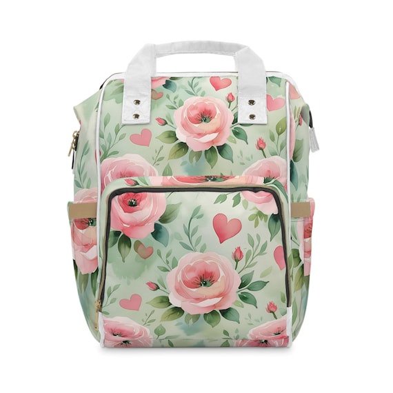 Floral Multifunctional Diaper Backpack, Baby Bag, Mom Essentials, Stylish Baby Carrier, Floral Diaper Bag, Practical Gift for Moms