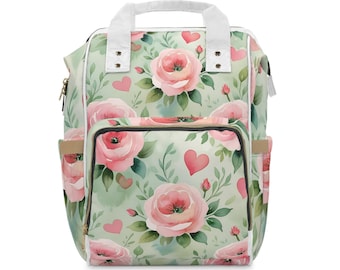 Sac à dos à langer multifonctionnel floral, sac pour bébé, indispensables pour maman, porte-bébé élégant, sac à langer à fleurs, cadeau pratique pour les mamans