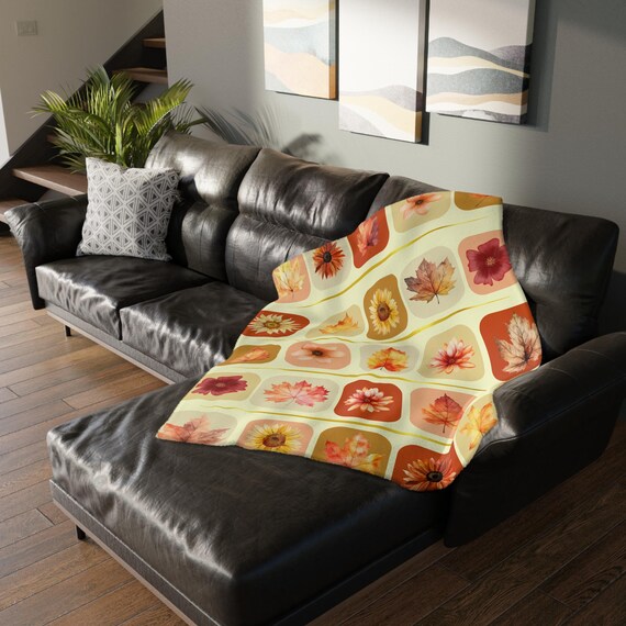 Autumn Floral Microfiber Blanket, Cozy Throw for Home Decor, Perfect for Fall, Gifts for Her, Seasonal Accent Piece