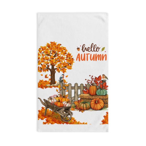 Autumn-Themed Hand Towel, Seasonal Decor for Kitchen, Thanksgiving Gift, Fall Home Accessory, Cozy Vibe Towels