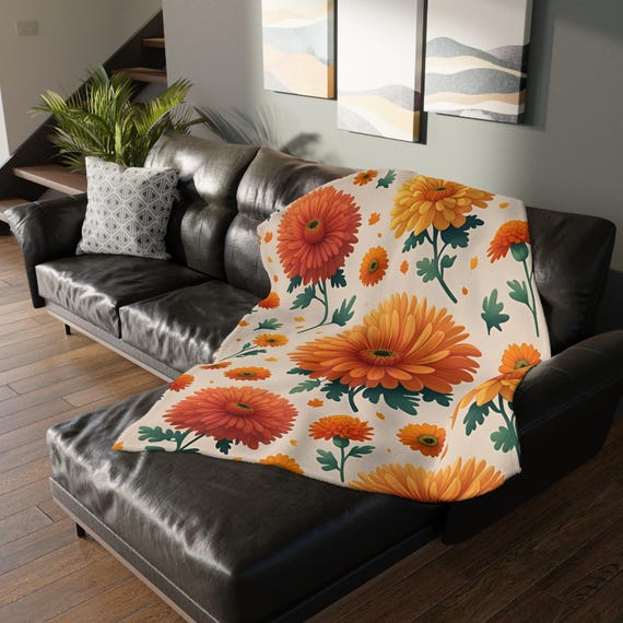 Floral Velveteen Blanket, Cozy Microfiber Throw for Home