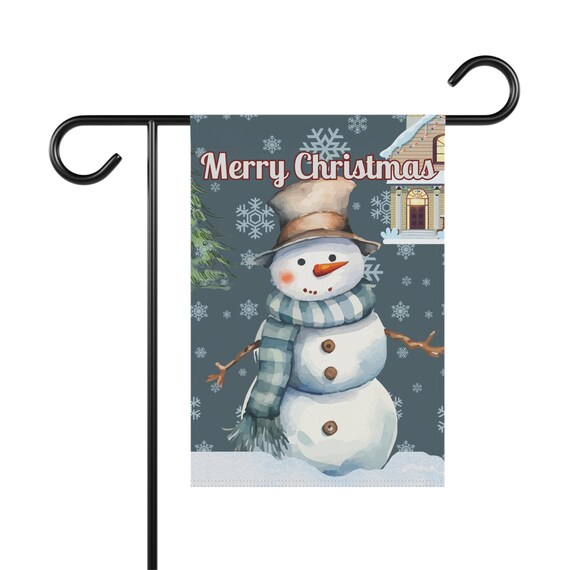 Christmas Garden Banner, Winter Decor, Snowman Holiday Flag, Festive Outdoor Decoration, Merry Christmas Yard Sign