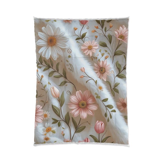 Floral Comforter - Cozy Bedding, Floral Print, Bedroom Decor, Spring Home Accent, Gift for Her, Nature-Inspired