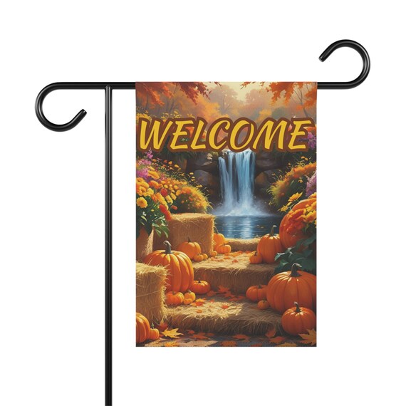 Welcome Waterfall Garden & House Banner, Fall Decor, Outdoor Decoration, Autumn Welcome Flag, Seasonal Home Signs, Thanksgiving Decor