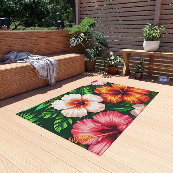 Vibrant Floral Outdoor Rug for Patios, Gardening Decor
