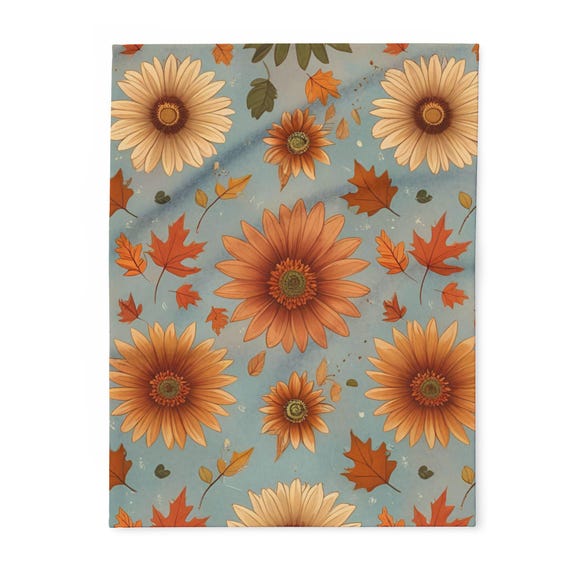 Cozy Floral Fall Fleece Blanket, Fall Decor, Lightweight Throw, Home Gift, Soft Cuddle Blanket, Autumn Vibes