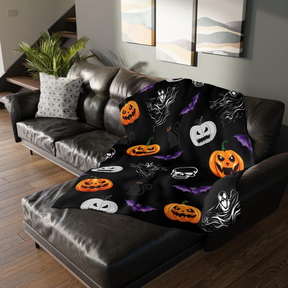 Cozy Halloween Velveteen Microfiber Blanket, Spooky Decor, Fall Blanket, Cozy Throw, Halloween Gifts, Two-Sided Print