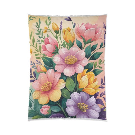 Floral Comforter - Cozy Bedding, Home Decor, Spring Vibes, Gift for Her, Boho Bedroom, Mother's Day
