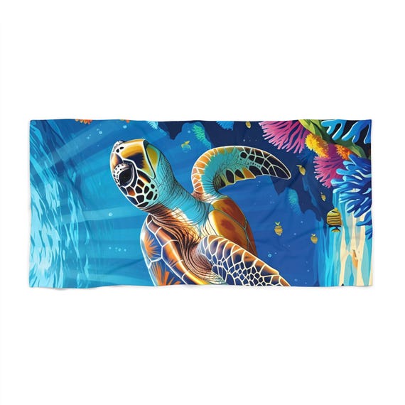 Vibrant Sea Turtle Beach Towel | Summer Essentials, Poolside Fun, Ocean Lover Gift, Beach Day Accessory, Vacation Must-Have