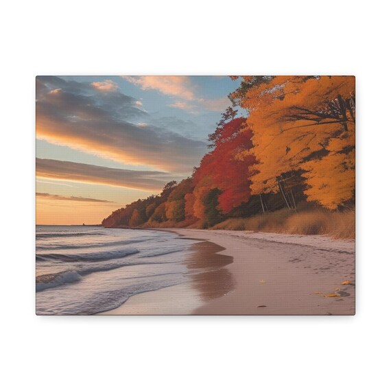 Autumn Beach Canvas Print, Fall Wall Art, Coastal Decor, Home Decoration, Seasonal Artwork, Gift for Nature Lovers
