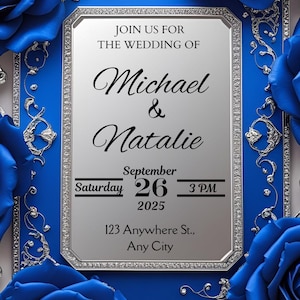 Elegant Royal Blue Rose Wedding Invitation