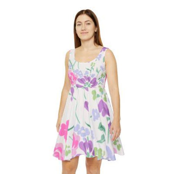 Floral Women's Skater Dress, Summer Dress, Casual Wear, Garden Party Outfit, Boho Style, Date Night Dress