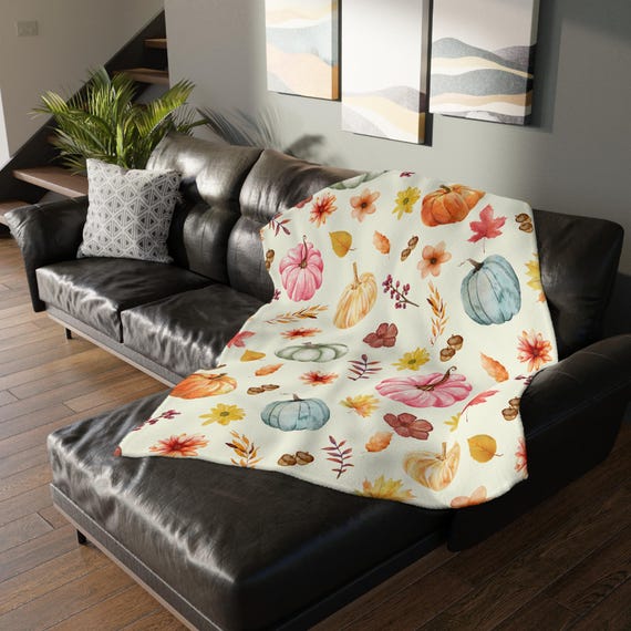Cozy Autumn Velveteen Blanket | Fall Decor, Pumpkin Throw, Gift for Her, Thanksgiving, Home Comfort