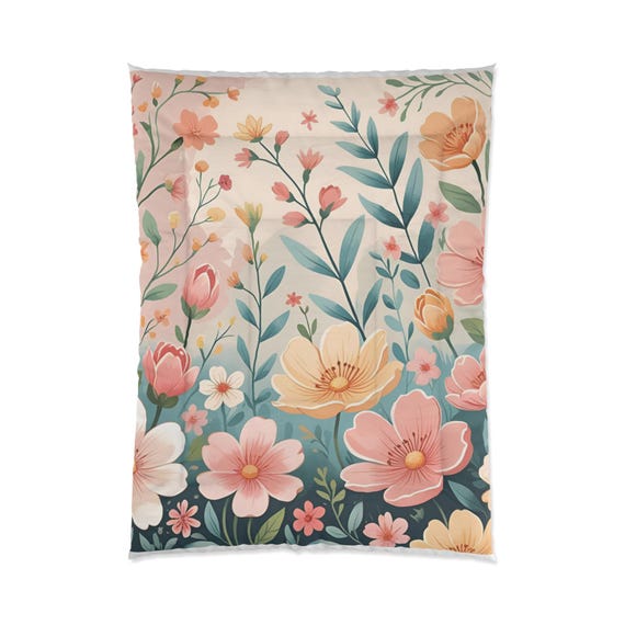 Floral Comforter, Cozy Bedding, Boho Decor, Spring Blossom Duvet, Floral Bedroom Accessories, Unique Home Gift