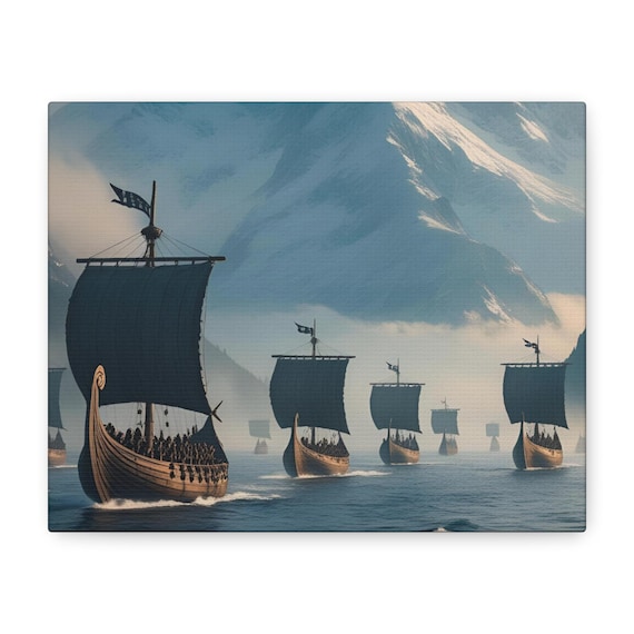 Viking Ship Canvas Wall Art, Nautical Home Decor, Maritime Decor, Coastal Wall Art, Gift for Sailors