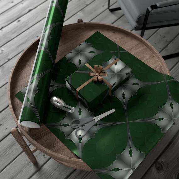 Elegant Green and Silver Gift Wrap Paper for Any Occasion, Holiday Wrapping, Eco-Friendly Wrapping, Stylish Present Wrap