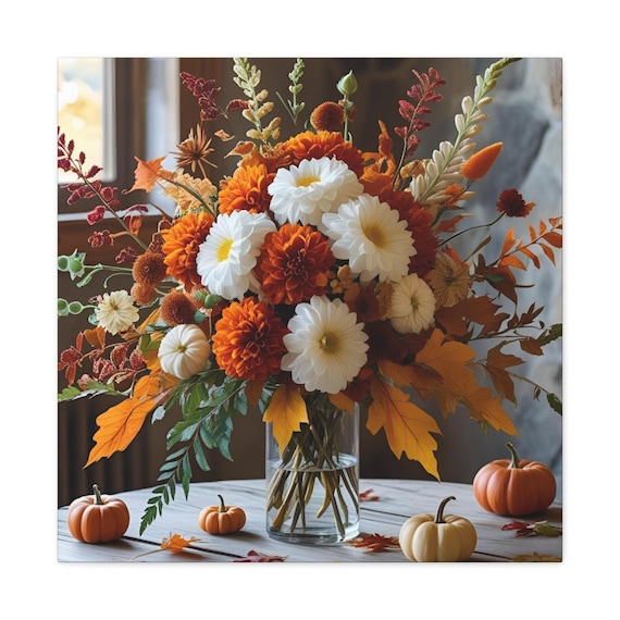 Autumn Floral Canvas Print, Fall Decor, Wall Art, Thanksgiving Gift, Seasonal Home Decoration