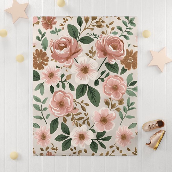 Floral Soft Fleece Baby Blanket | Nursery Decor, Newborn Gift, Baby Shower, Cozy Swaddle, Floral Throw