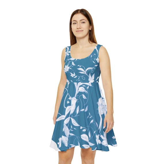 Floral Hummingbird Skater Dress, Summer Dress, Women's Fashion, Casual Dress, Garden Party Outfit, Everyday Wear
