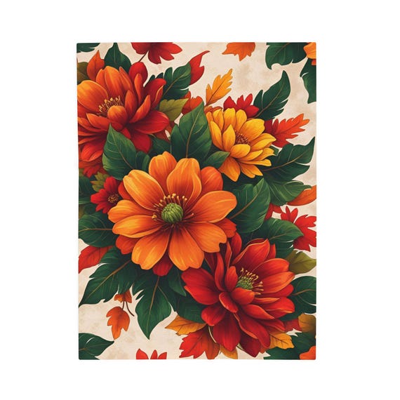 Cozy Floral Velveteen Plush Blanket, Warm Throw for Fall Decor, Soft Blanket for Home, Gift for Her, Comfortable Homeware