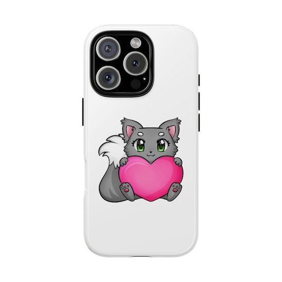 Cute Cat Phone Case with Heart Design, Adorable Phone Cover, Gift for Cat Lovers, Kawaii Style, Animal Phone Accessory