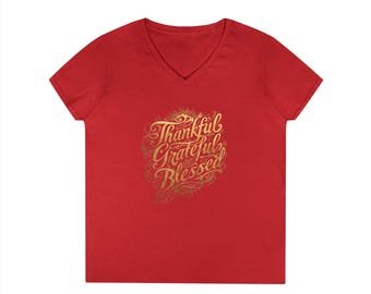 Thankful Grateful Blessed Ladies' V-Neck T-Shirt