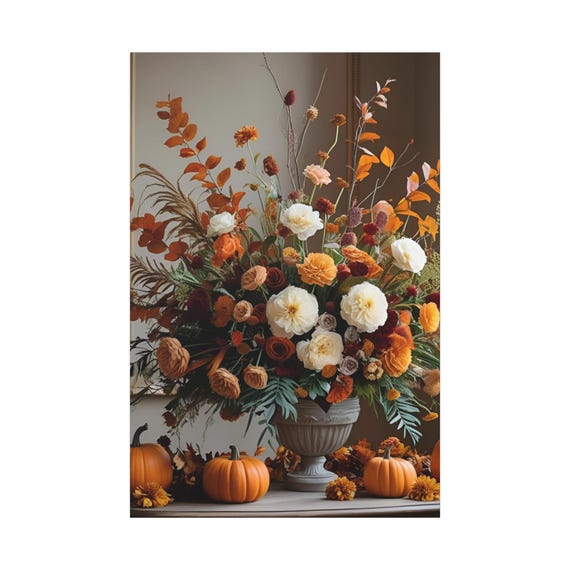 Autumn Floral Canvas Art Print, Fall Decor, Thanksgiving Wall Art, Seasonal Home Decoration, Harvest Wall Hanging