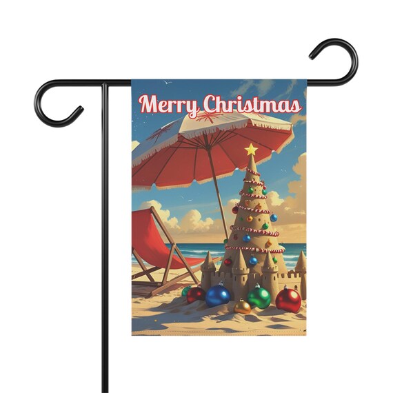 Beachy Christmas Garden Banner, Festive Yard Decor, Holiday Flag, Merry Christmas Sign, Coastal Christmas Decor
