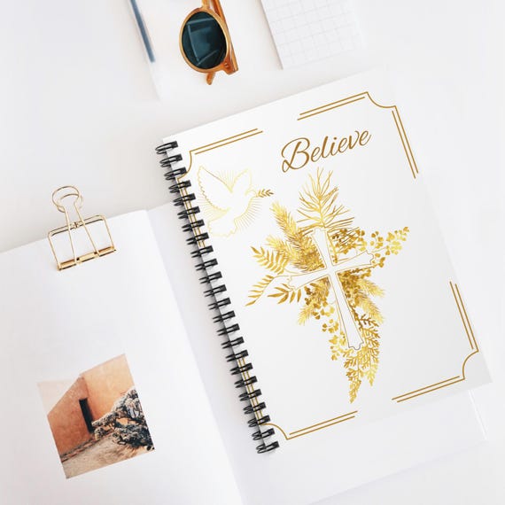 Inspirational Spiral Notebook - Believe, Faith Journal, Christian Gift, Motivational Notebook, Prayer Diary, Religious Stationery