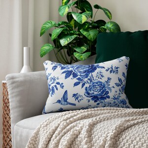 Floral Pattern Lumbar Pillow, Elegant Home Decor, Blue Floral Pillow, Couch Accent, Perfect for Gift Giving