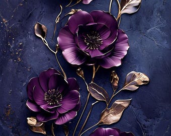 Eleganta lila blommor mot texturerad mörk marinblå bakgrundstryck