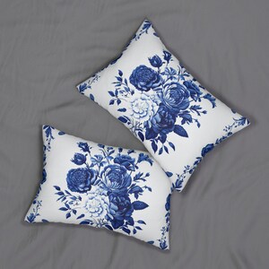 Floral Lumbar Pillow - Vintage Blue Floral Print, Home Decor, Couch Pillow, Gift for Her, Boho Accent Cushion