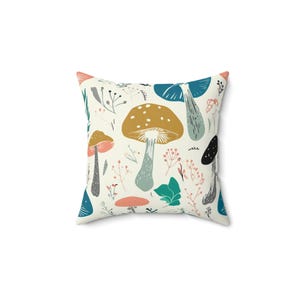 Boho Mushroom Pillow, Cozy Home Decor, Botanical Cushion, Nature-Themed Accent, Gifts for Plant Lovers, Fall Decor
