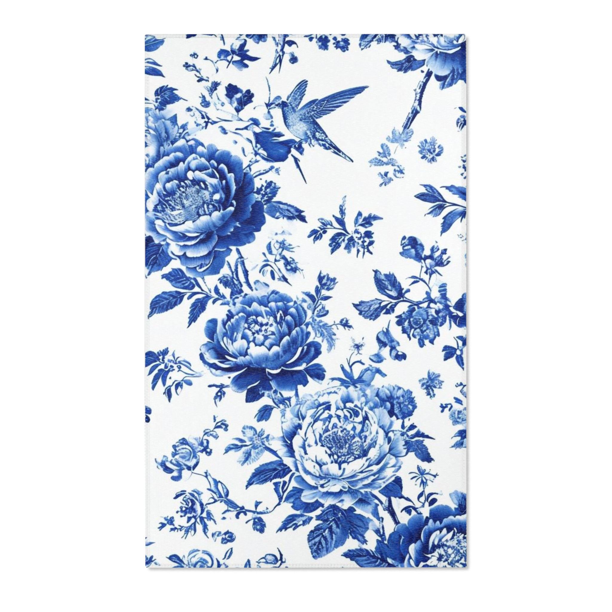 Traditional Blue Peony Floral Pattern With Hummingbirds Area Rugs - Etsy